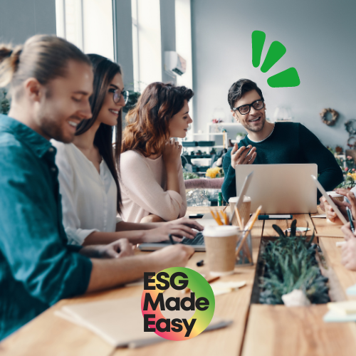 Team sitting together with ESG Made Easy Logo 